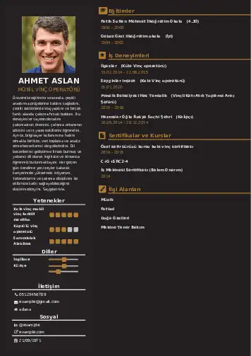 Vinç Operatörü Cv Örnekleri cv indir